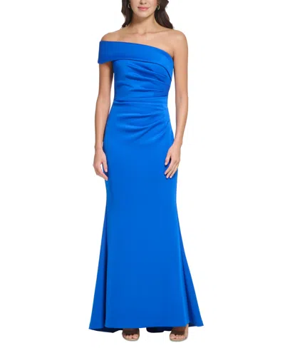 Eliza J Women's Asymmetric-neck Side-pleat Scuba Gown In Cobalt
