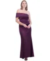 Eliza J Asymmetric Off The Shoulder Gown In Plum In Plum