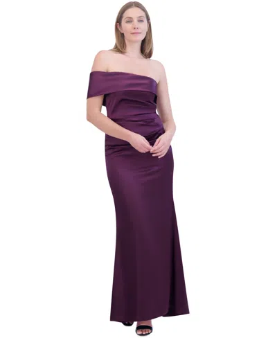 Eliza J Women's Asymmetric Off-the-shoulder Gown In Plum