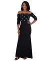 Eliza J Petite Embellished Off-the-shoulder Gown In Black