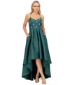 Shop Eliza J Women's Beaded-bodice Pleated High-low Gown In Emerald