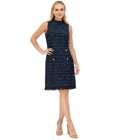Eliza J Women's Boucle Faux-pocket Fringe A-line Dress In Blk