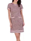 Eliza J Women's Bouclé Shift Dress With Fringe Detail In Pink
