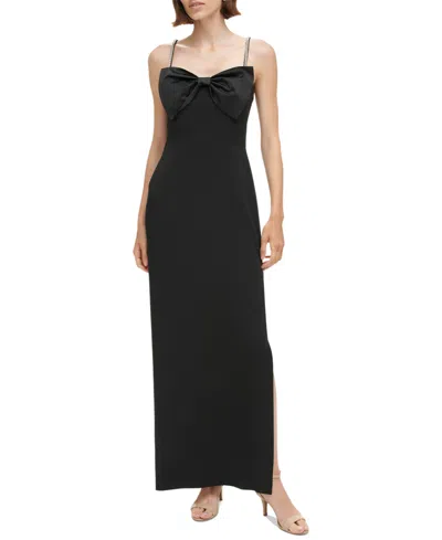 Eliza J Women's Bow-bodice Embellished-strap Side-slit Dress In Black