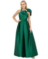 Eliza J Women's Bow-trim Halter Pleated Taffeta Gown In Emerald