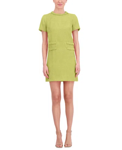 Eliza J Women's Braided Trim Boucle Shift Dress In Lime