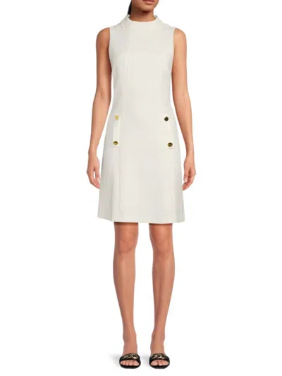Eliza J Women's Button-trim Crepe Sheath Dress In White
