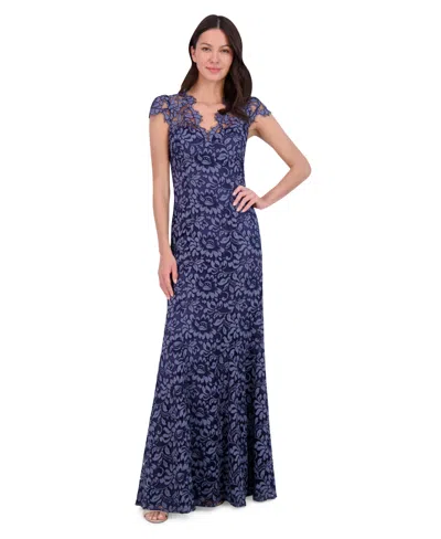 Eliza J Women's Cap-sleeve Lace Gown In Denim