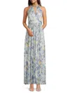 Eliza J Printed Metallic Gown In Ivory Blue
