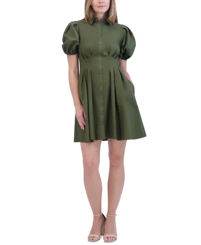 Eliza J Women's Cotton Bubble-sleeve Shirtdress In Olive