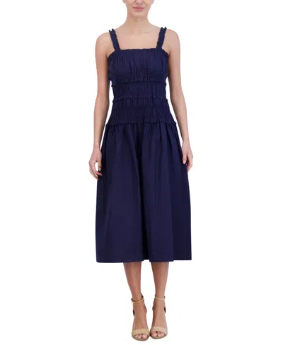 Eliza J Women's Cotton Smocked-bodice Midi Sun Dress In Navy