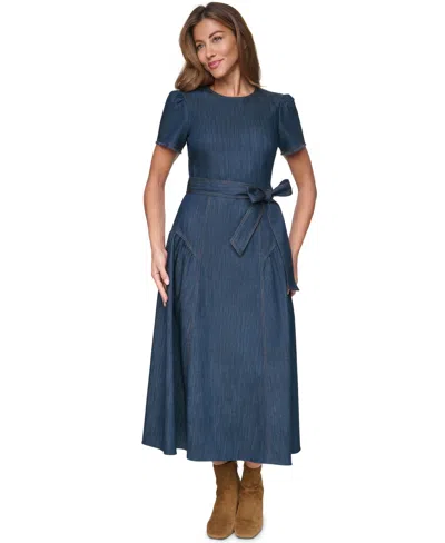 Eliza J Women's Crew Neck Fringe Trim Midi Dress In Blue