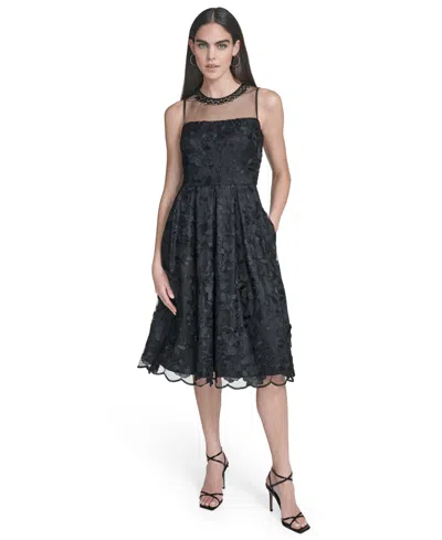 Eliza J Women's Crew Neck Illusion Midi Dress In Black