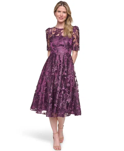 Eliza J Women's Elbow-sleeve Illusion Yoke Dress In Purple
