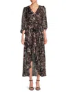 Eliza J Printed Metallic Clip Chiffon Maxi Dress In Black Multi