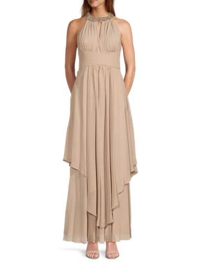 Eliza J Women's Embellished Halter A-line Gown In Champagne