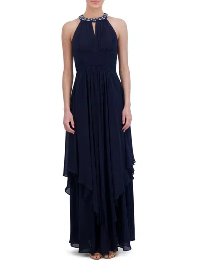 Eliza J Women's Embellished Halter A-line Gown In Navy