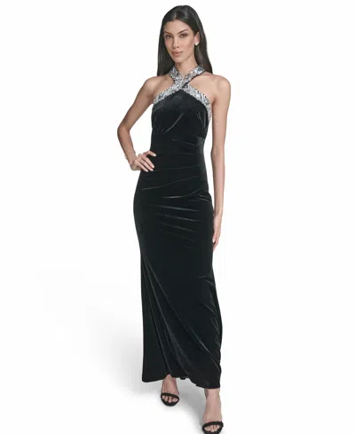 Eliza J Women's Embellished Halter Neck Gown In Black