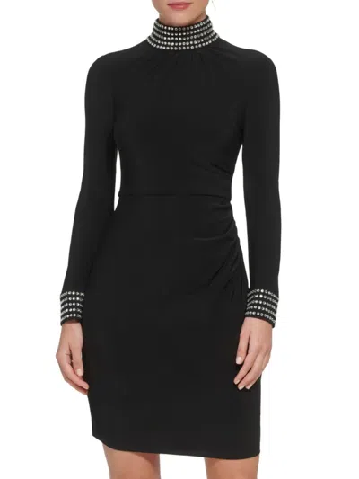 Eliza J Bead Detail Long Sleeve Sheath Dress In Black