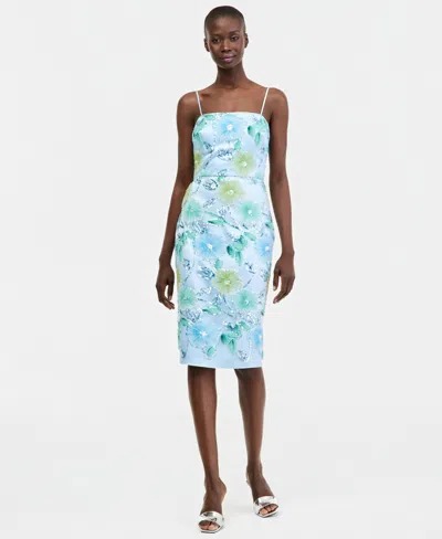 Eliza J Sequin Floral Cocktail Midi Dress In Blue