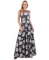 Eliza J Women's Embroidered Illusion-neck Evening Gown In Black,gray