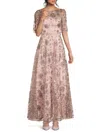Eliza J Women's Embroidered Mesh Gown In Blush