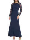 Eliza J Women's Embroidered Mesh-sleeve Crepe Gown