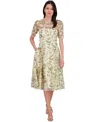 Eliza J Women's Embroidered Puff-sleeve Fit & Flare Midi Dress In Yellow