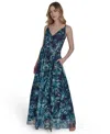 Eliza J Women's Embroidered Sequined Sleeveless Ball Gown In Blue