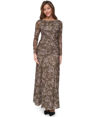 Eliza J Women's Extended Cap Long-sleeve Floral Dress In Brown