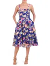 Eliza J Women's Floral Appliqué Mesh Midi Dress In Cobalt