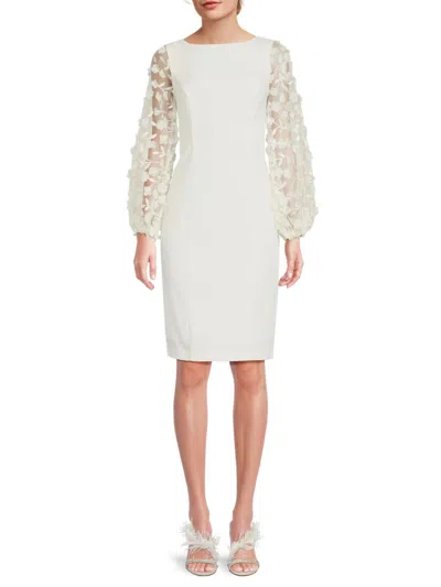 Eliza J Women's Floral Appliqué Sleeve Midi-dress In Ivory