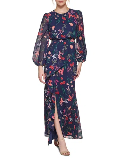 Eliza J Women's Floral Chiffon Maxi Dress In Navy