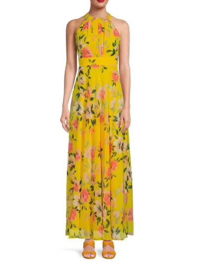 Eliza J Women's Floral Halter Gown In Yellow