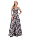 Eliza J V-neck Sleeveless Jacquard Ballgown In Silver