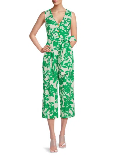 Eliza J Women's Floral Linen Blend Jumpsuit In Green