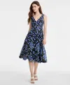 Eliza J Women's Floral-print Mesh V-neck Midi Dress