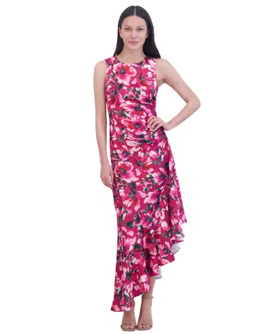 Eliza J Women's Floral Print Ruffled High-low A-line Dress In Magenta