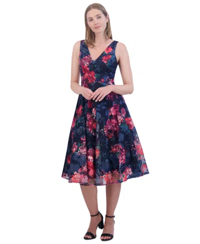 Eliza J Women's Floral Print Sleeveless Fit & Flare Dress In Navy Multi