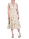Eliza J 3d Floating Flowers Mesh Midi Dress In Champagne