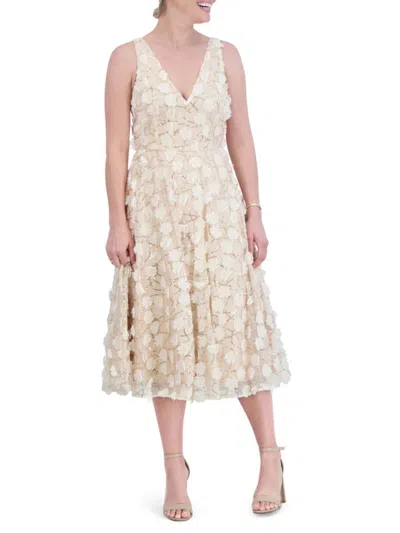 Eliza J Women's Floral Sequin Midi Dress In Champagne