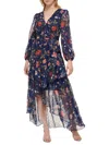 Eliza J Printed Chiffon Midi Dress In Navy