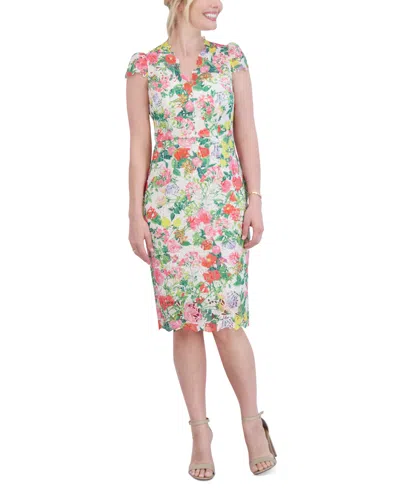 Eliza J Women's Floral V-neck Cap-sleeve Sheath Dress In Ivory Multi