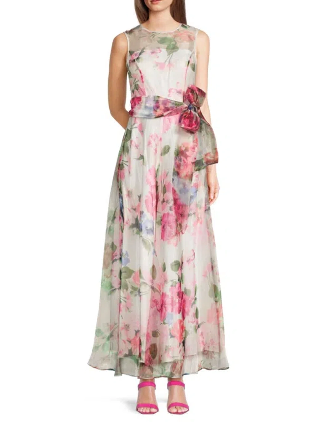 eliza j floral organza dress Eliza J Women's Sleeveless V-Neck Ruffle Gown - Lke