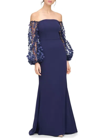 Eliza J Women's Flower Sleeve Crepe Bandeau Gown In Navy