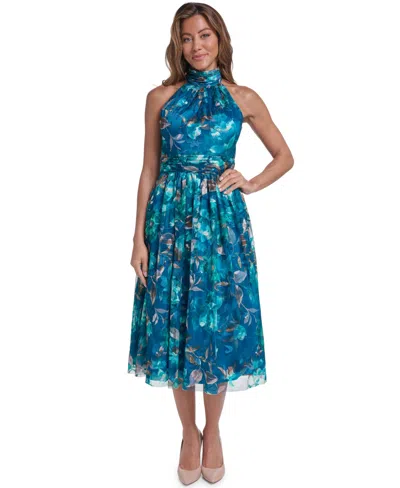 Eliza J Women's Halter Mock Neck Midi Dress In Blue