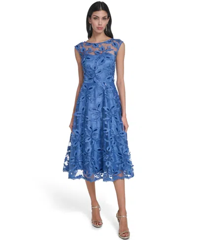 Eliza J Women's Illusion Boat Neck High-low Dress In Blue