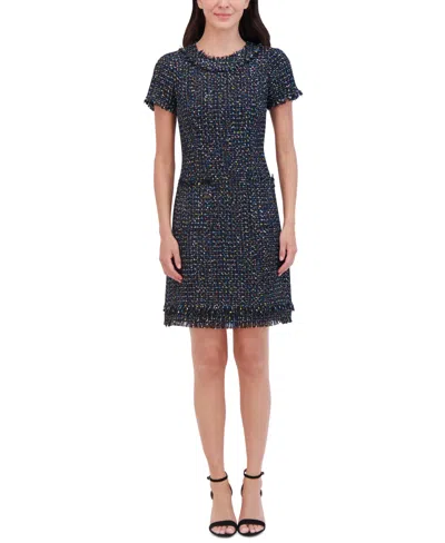 Eliza J Women's Jewel-neck Short-sleeve Shift Dress In Blck Multi