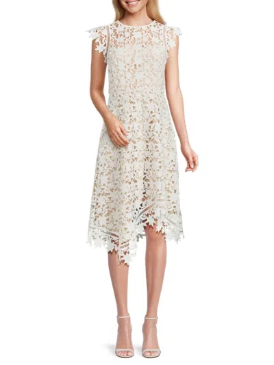 Eliza J Women's Lace Asymmetric Fit & Flare Dress In Ivory