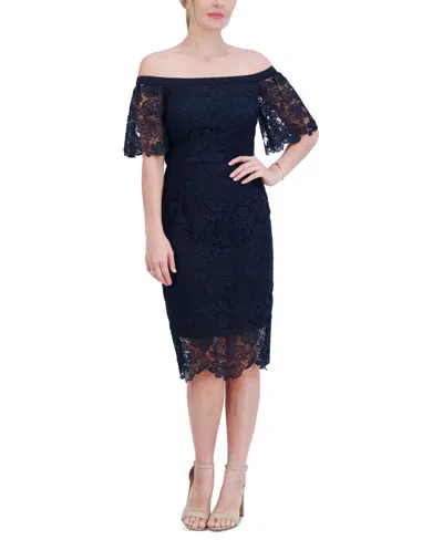 Eliza J Women's Lace Off-the-shoulder Midi Dress In Navy